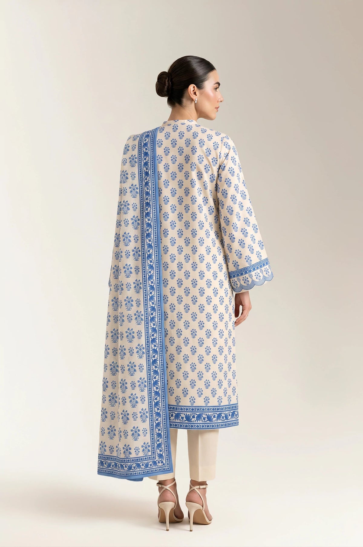 Indigo Buti — White & Blue Floral Buti Printed Unstitched 3-Piece Suit
