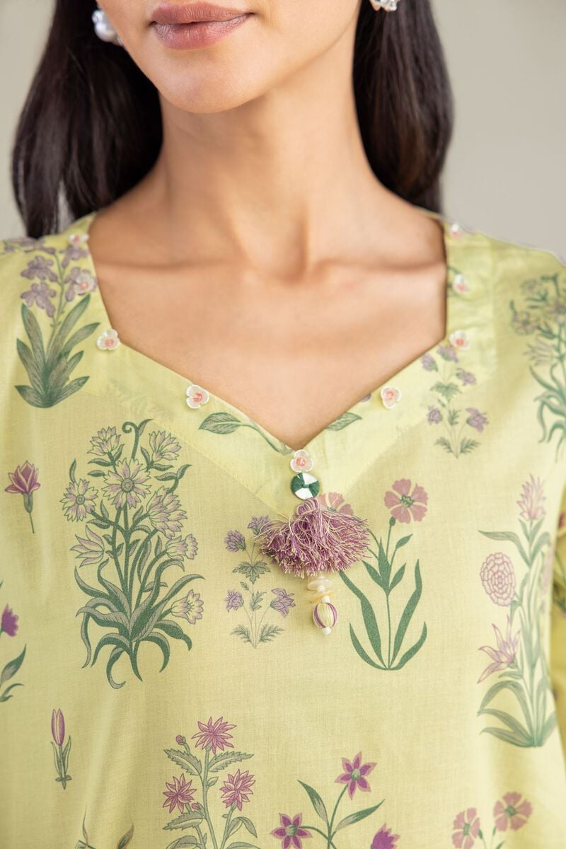 Lime Green Botanical Floral Printed Unstitched 2-Piece Suit