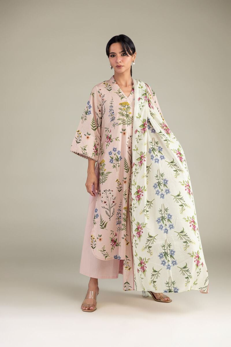 Dusty Pink Botanical Floral Printed Unstitched 3-Piece Suit