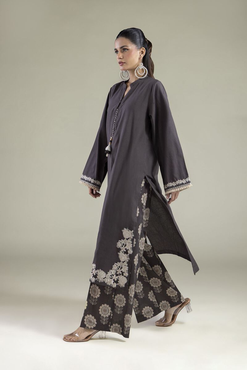 Charcoal Grey Embroidered Unstitched 2-Piece Suit