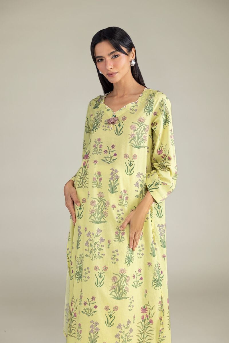 Lime Green Botanical Floral Printed Unstitched 2-Piece Suit