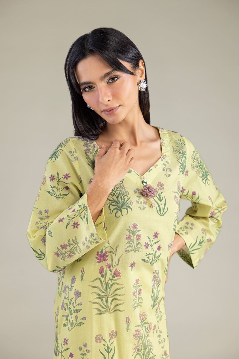 Lime Green Botanical Floral Printed Unstitched 2-Piece Suit