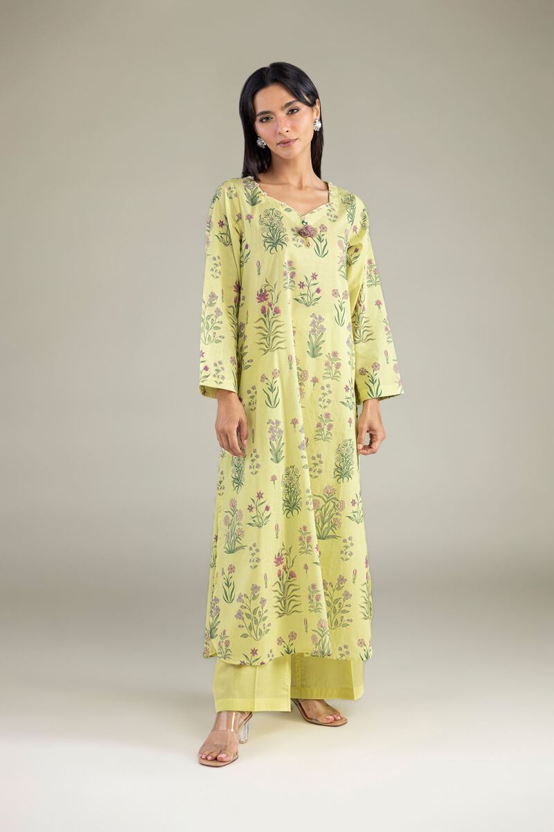 Lime Green Botanical Floral Printed Unstitched 2-Piece Suit
