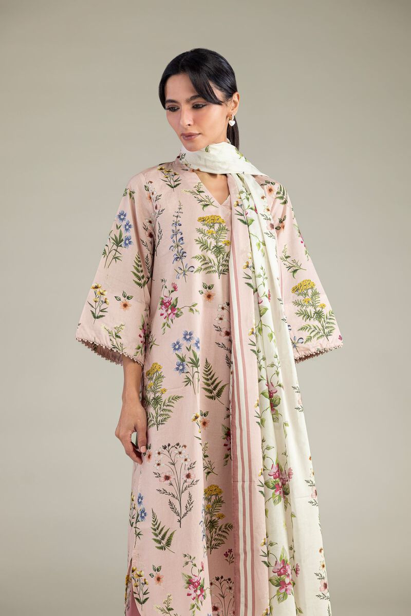 Dusty Pink Botanical Floral Printed Unstitched 3-Piece Suit