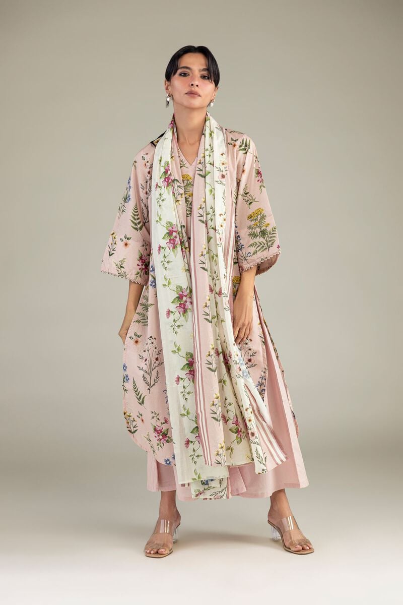 Dusty Pink Botanical Floral Printed Unstitched 3-Piece Suit