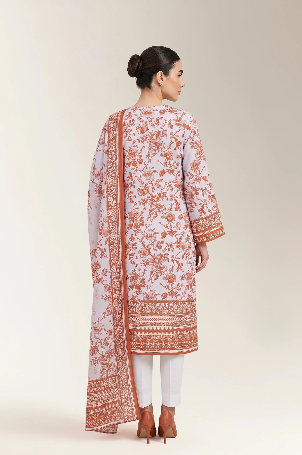 Rose Garden — Peach Floral Printed Unstitched 3-Piece Suit
