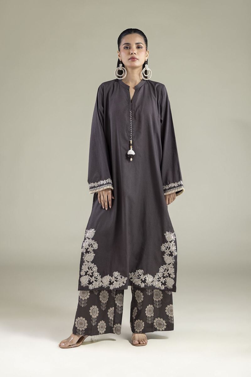 Charcoal Grey Embroidered Unstitched 2-Piece Suit
