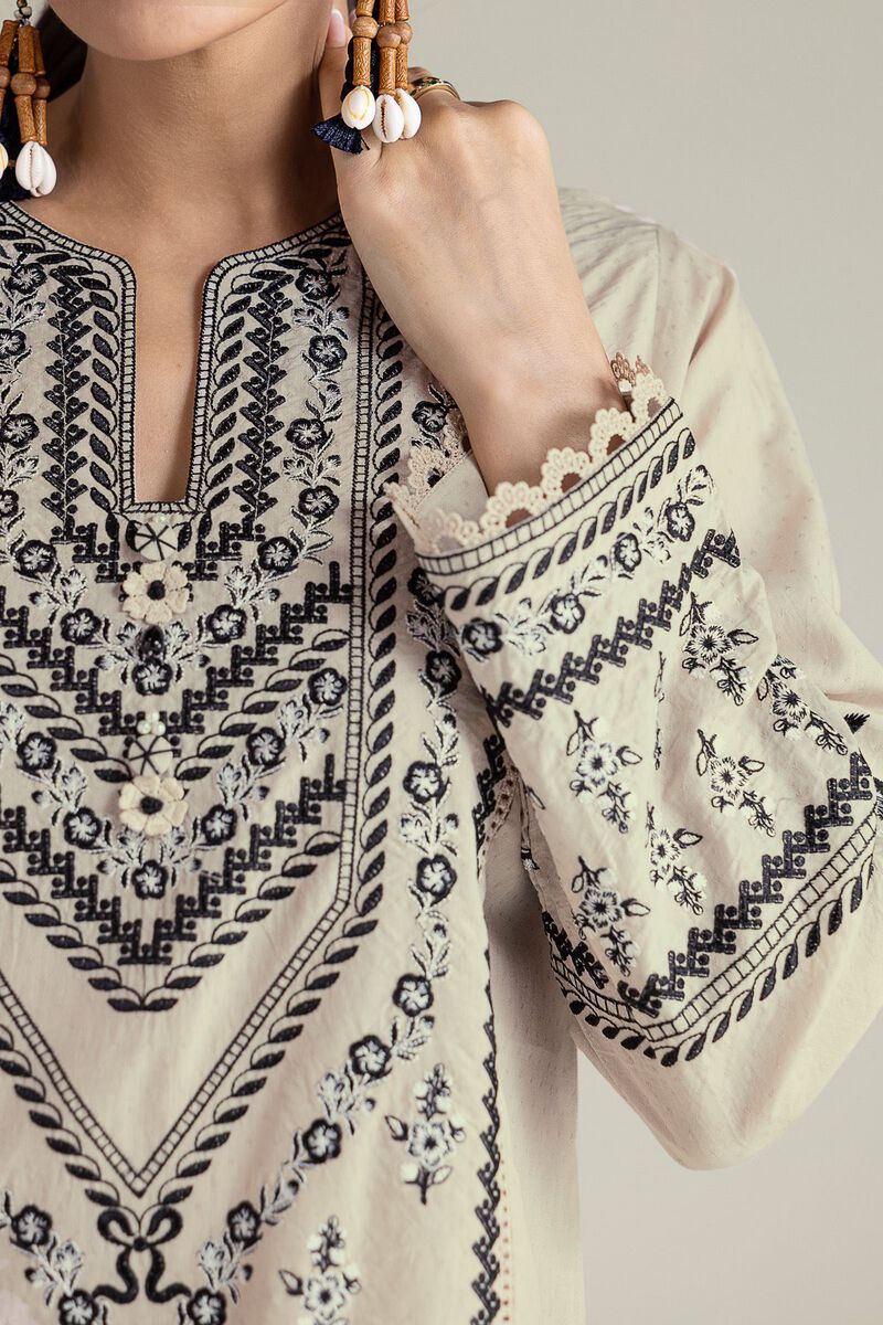 Cream Embroidered Unstitched 2-Piece Suit