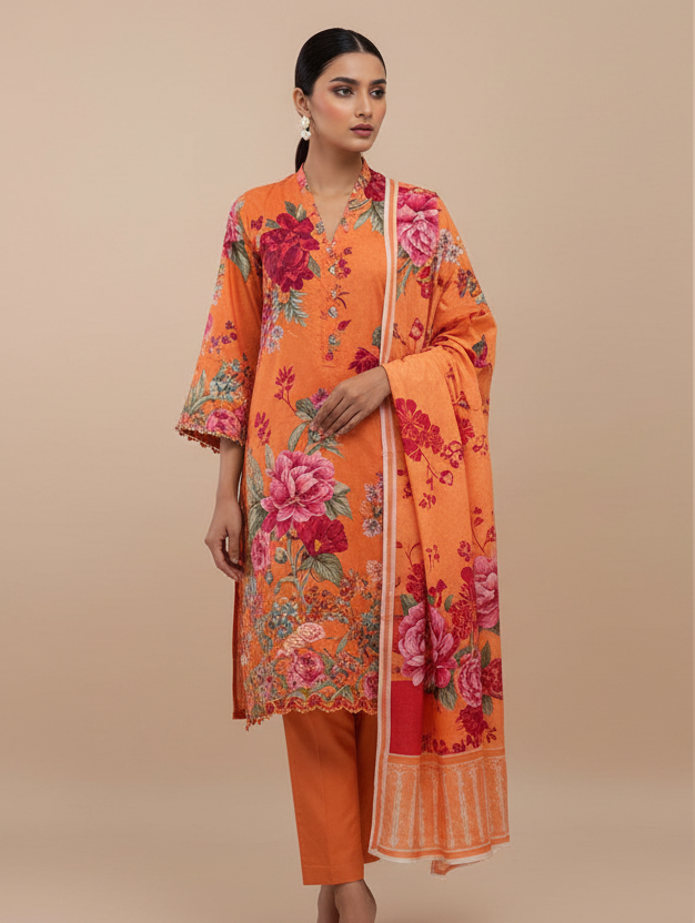 Model wearing Rang Posh Floral Fabric